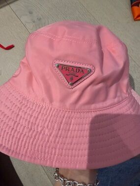 Prada Pink Logo Bucket Hat